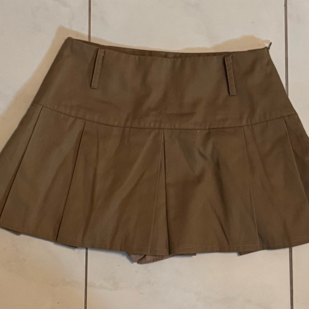 Brown Pleated Mini Skirt
